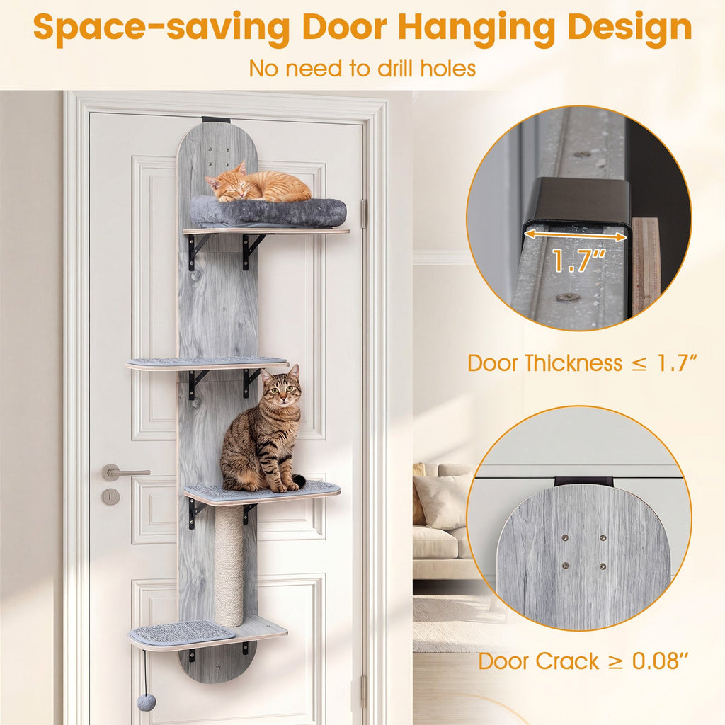 Door Hanging Cat Climber 4-level Height Adjustable with Plush Bed