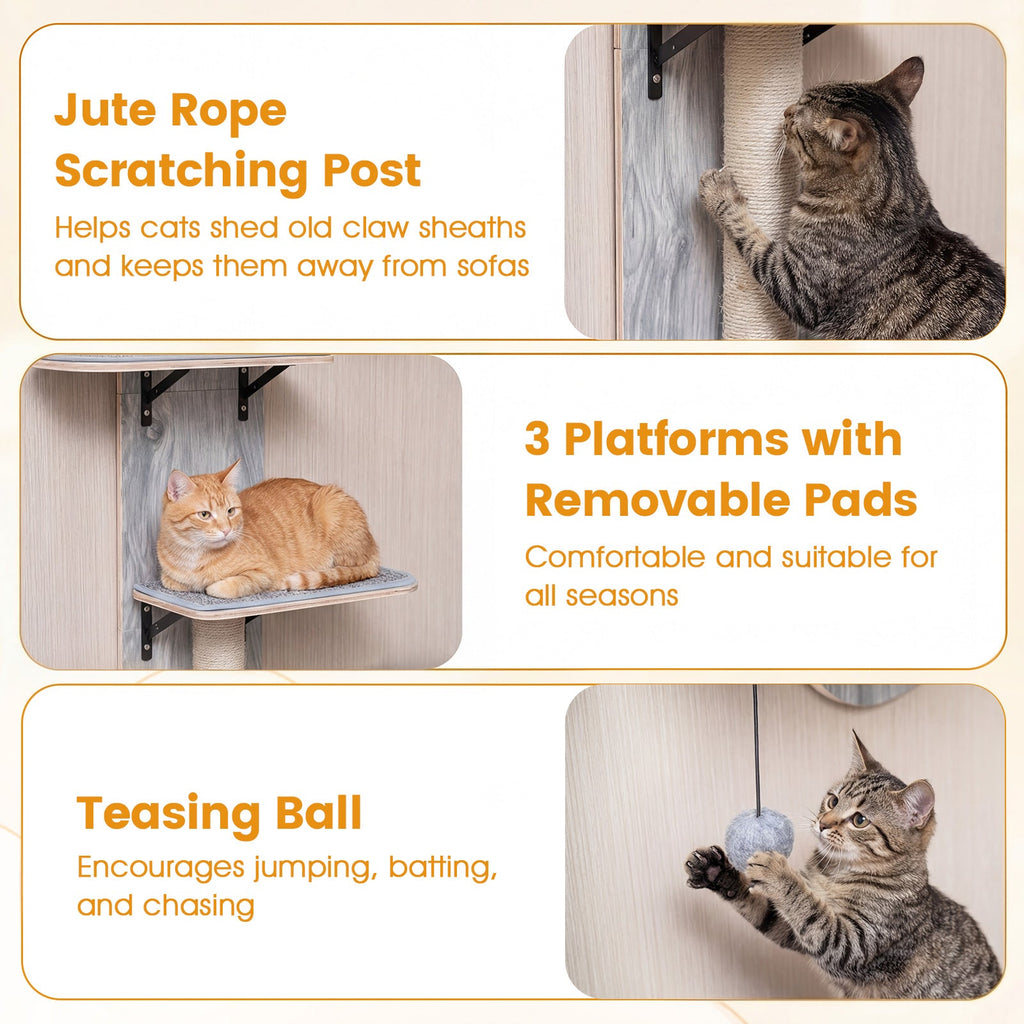 Door Hanging Cat Climber 4-level Height Adjustable with Plush Bed
