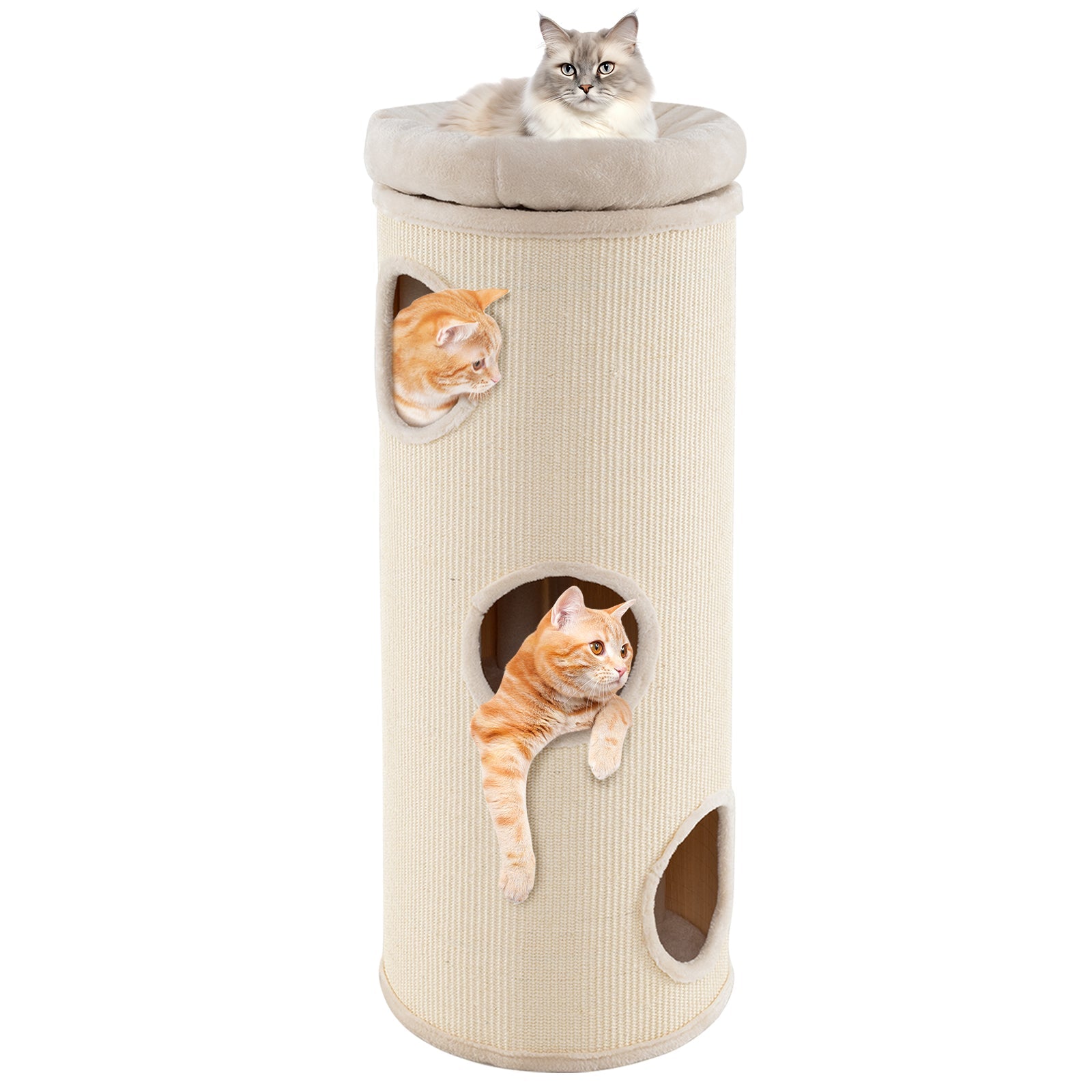 49 Inch Elevated Cat Cave 4-Story Cat House for Multiple Cats-Beige