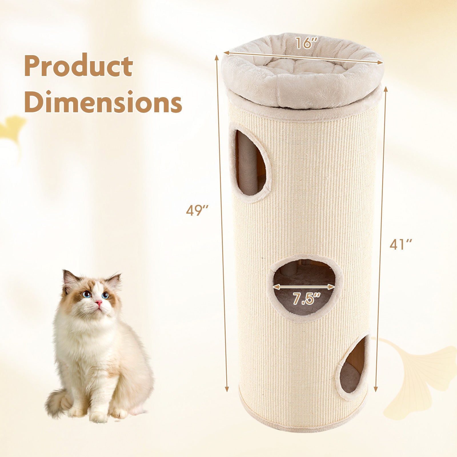49 Inch Elevated Cat Cave 4-Story Cat House for Multiple Cats-Beige