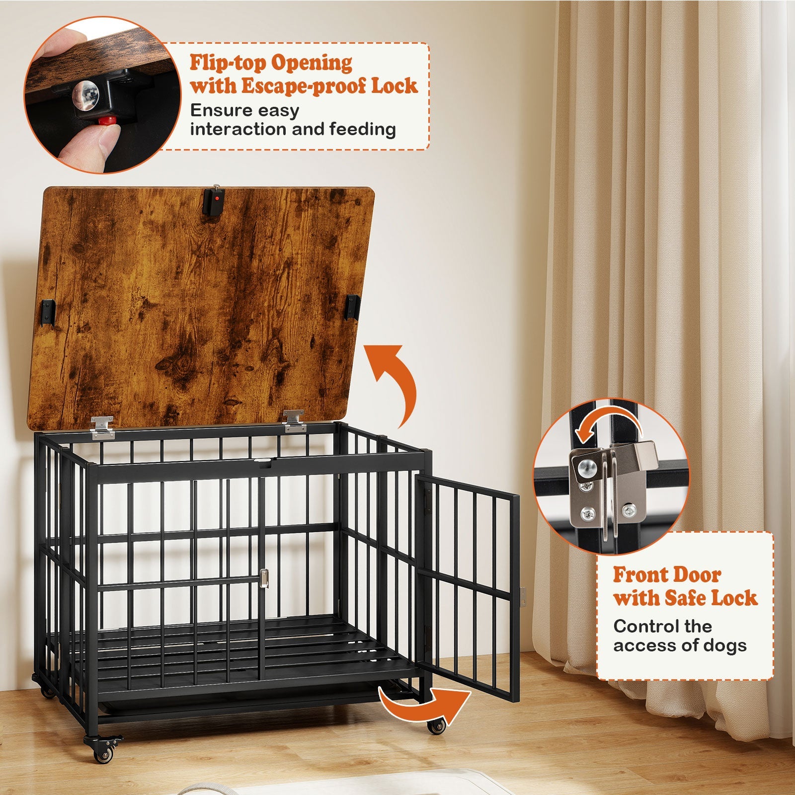 Foldable Dog Crate Furniture with Removable Tray and Lockable Door