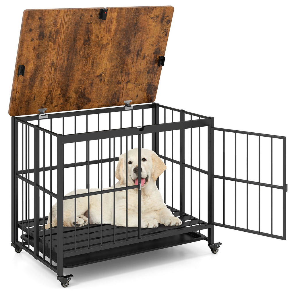 Foldable Dog Crate Furniture with Removable Tray and Lockable Door