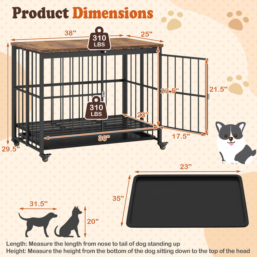 Foldable Dog Crate Furniture with Removable Tray and Lockable Door