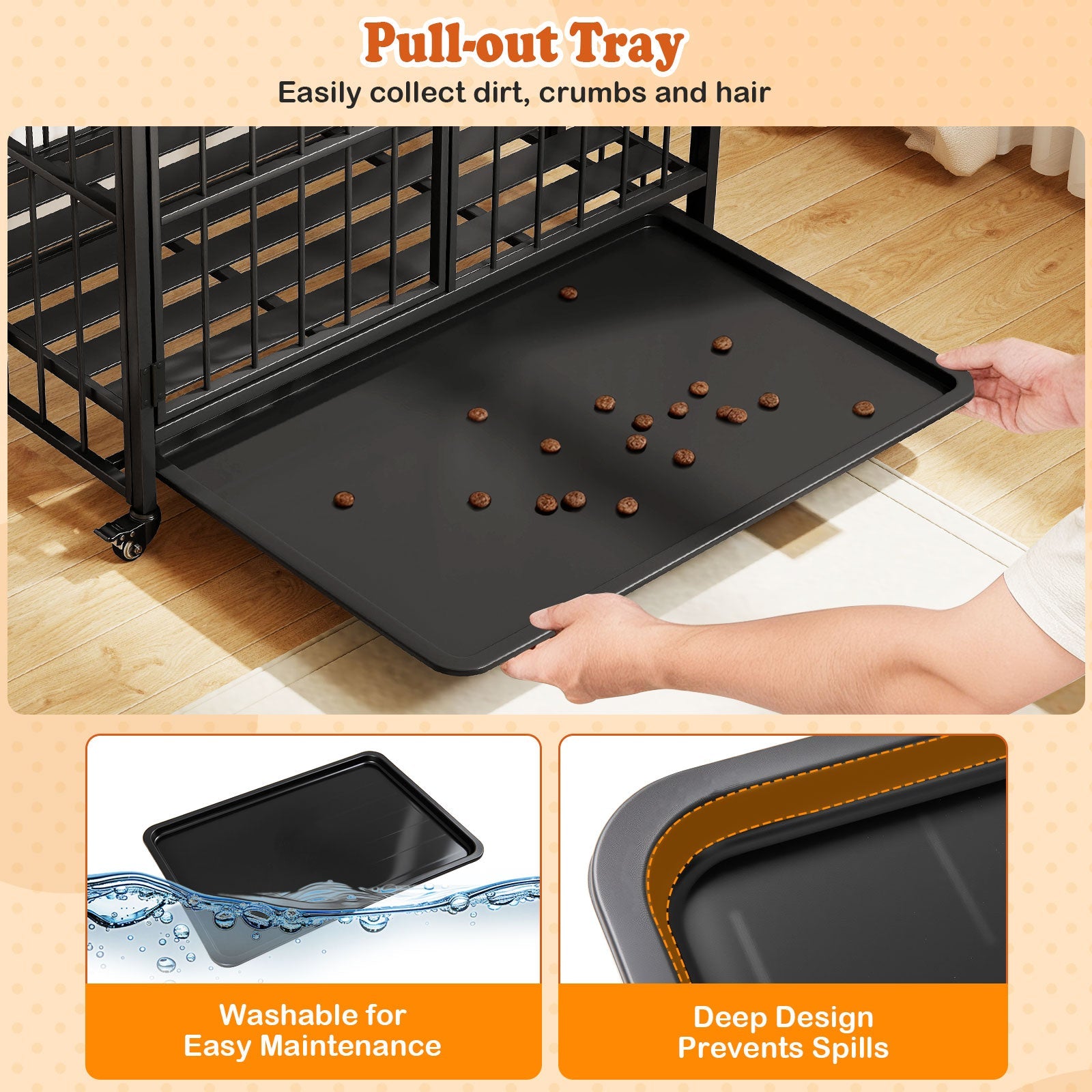 Foldable Dog Crate Furniture with Removable Tray and Lockable Door
