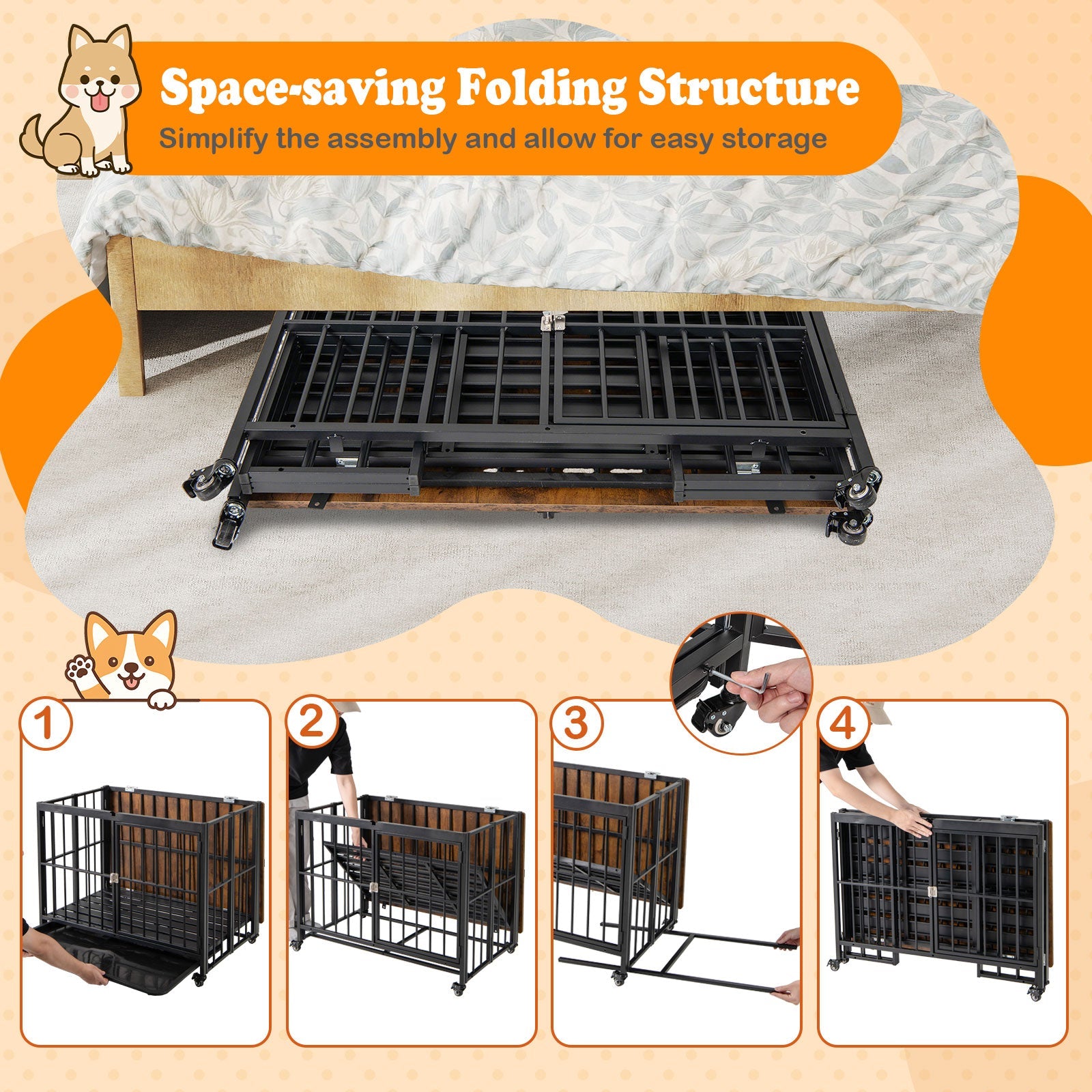 Foldable Dog Crate Furniture with Removable Tray and Lockable Door
