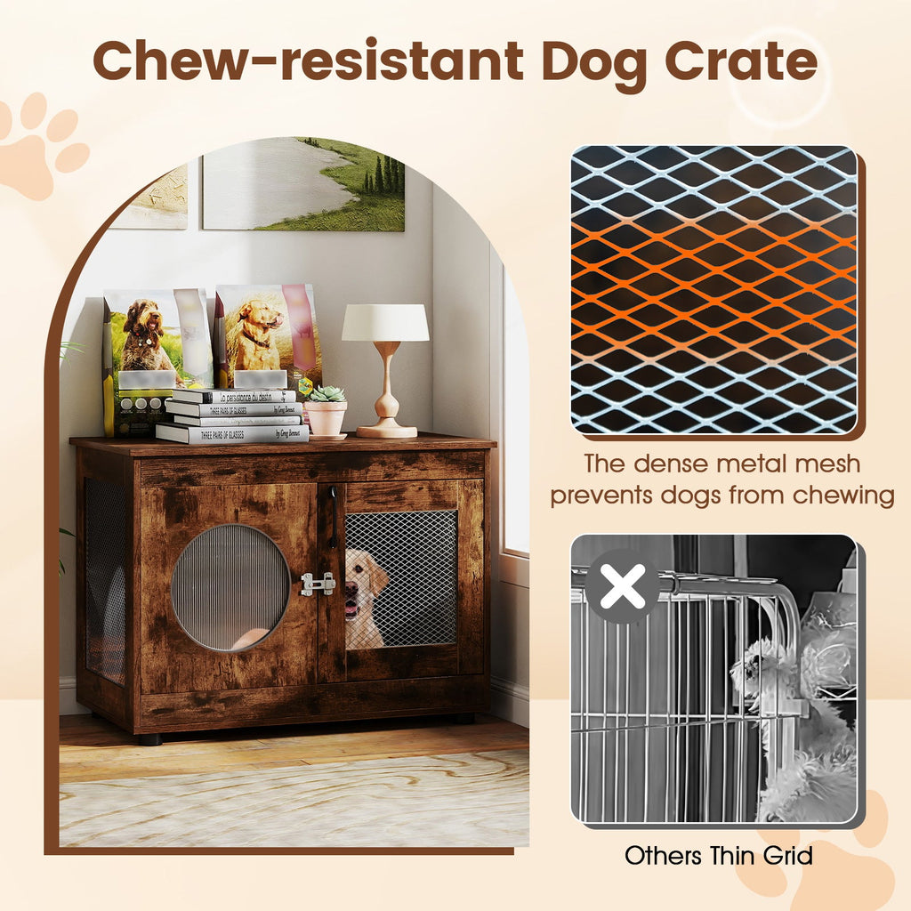 Furniture Style Dog Crate for Small and Medium Dogs with Translucent Window and Lockable Door-Rustic Brown