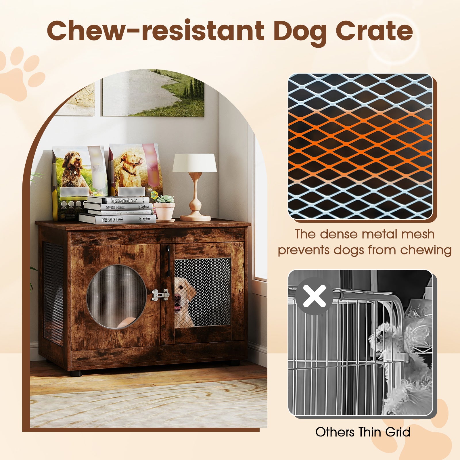 Furniture Style Dog Crate for Small and Medium Dogs with Translucent Window and Lockable Door-Rustic Brown