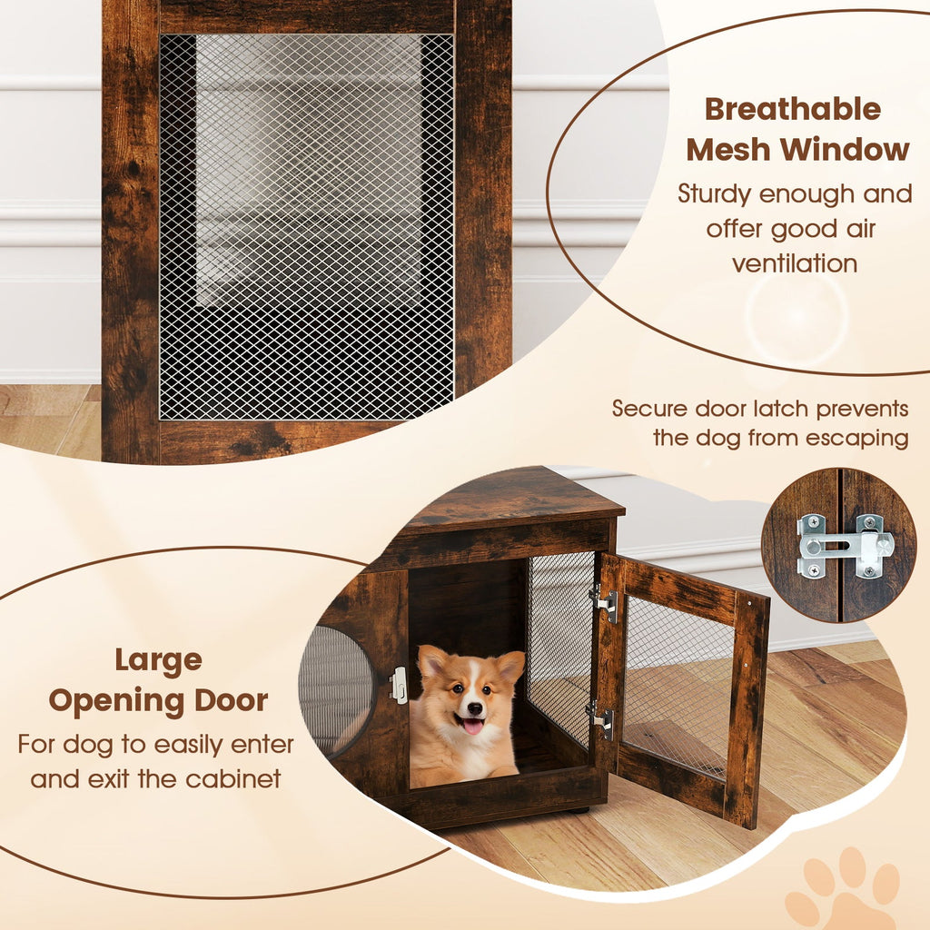 Furniture Style Dog Crate for Small and Medium Dogs with Translucent Window and Lockable Door-Rustic Brown