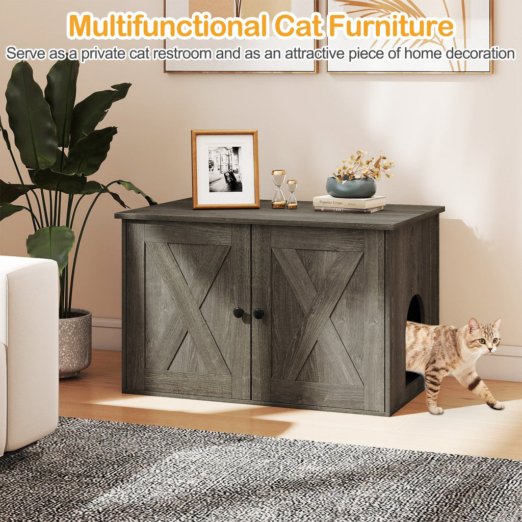 Hidden Cat Litter Box Enclosure Furniture with Divider-Oak