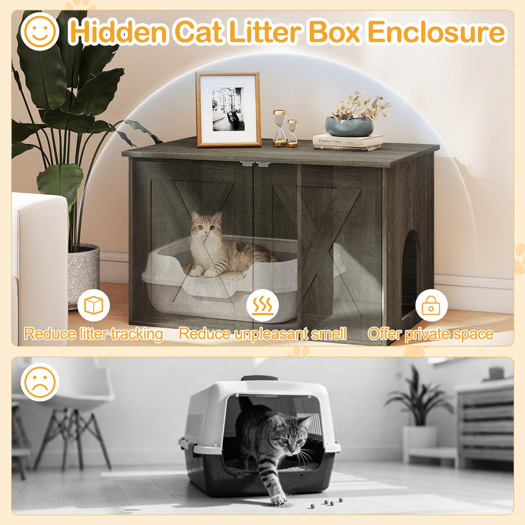 Hidden Cat Litter Box Enclosure Furniture with Divider-Oak