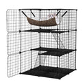 Indoor Cat Cage 3-Tier Cat Enclosure Detachable Metal Wire Kennel-Black