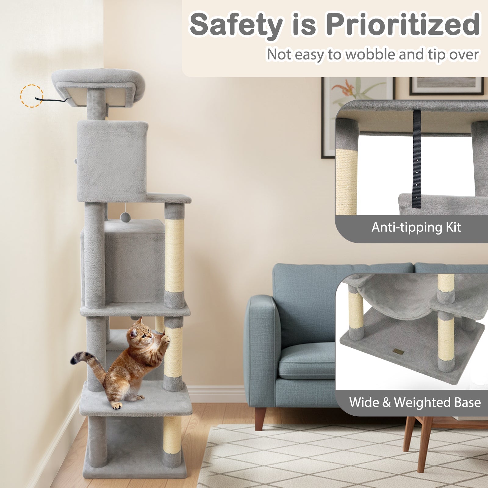 Large Cat Tree for Indoor Cats 70" Tall Cat Tower