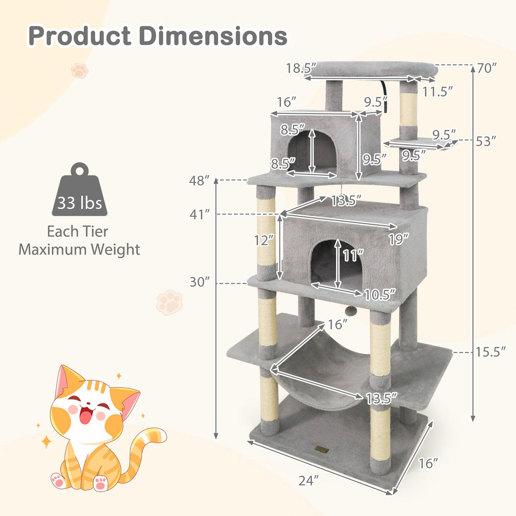 Large Cat Tree for Indoor Cats 70" Tall Cat Tower