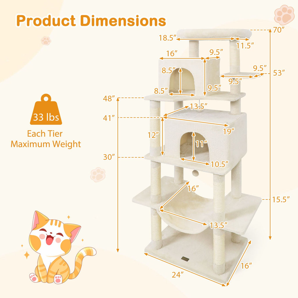 Large Cat Tree for Indoor Cats 70" Tall Cat Tower