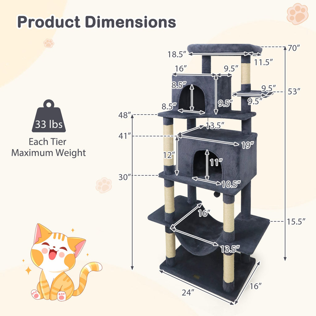 Large Cat Tree for Indoor Cats 70" Tall Cat Tower
