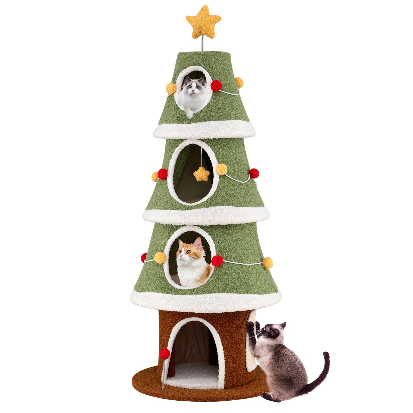 Large Christmas Cat Tree for Indoor Cats 61 Inch Cute Cat Tower with 4 Condos-Green