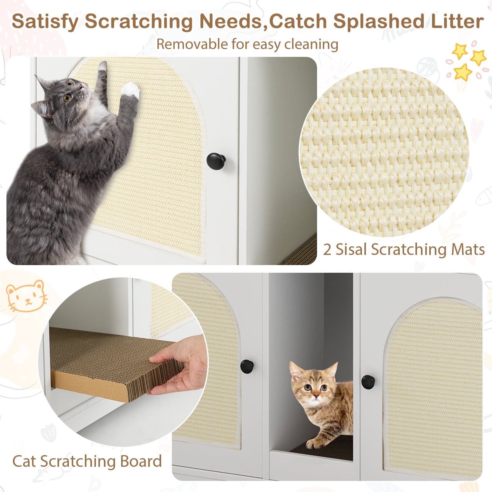43 Inches Cat Litter Box Enclosure with Storage and Double Rooms-White