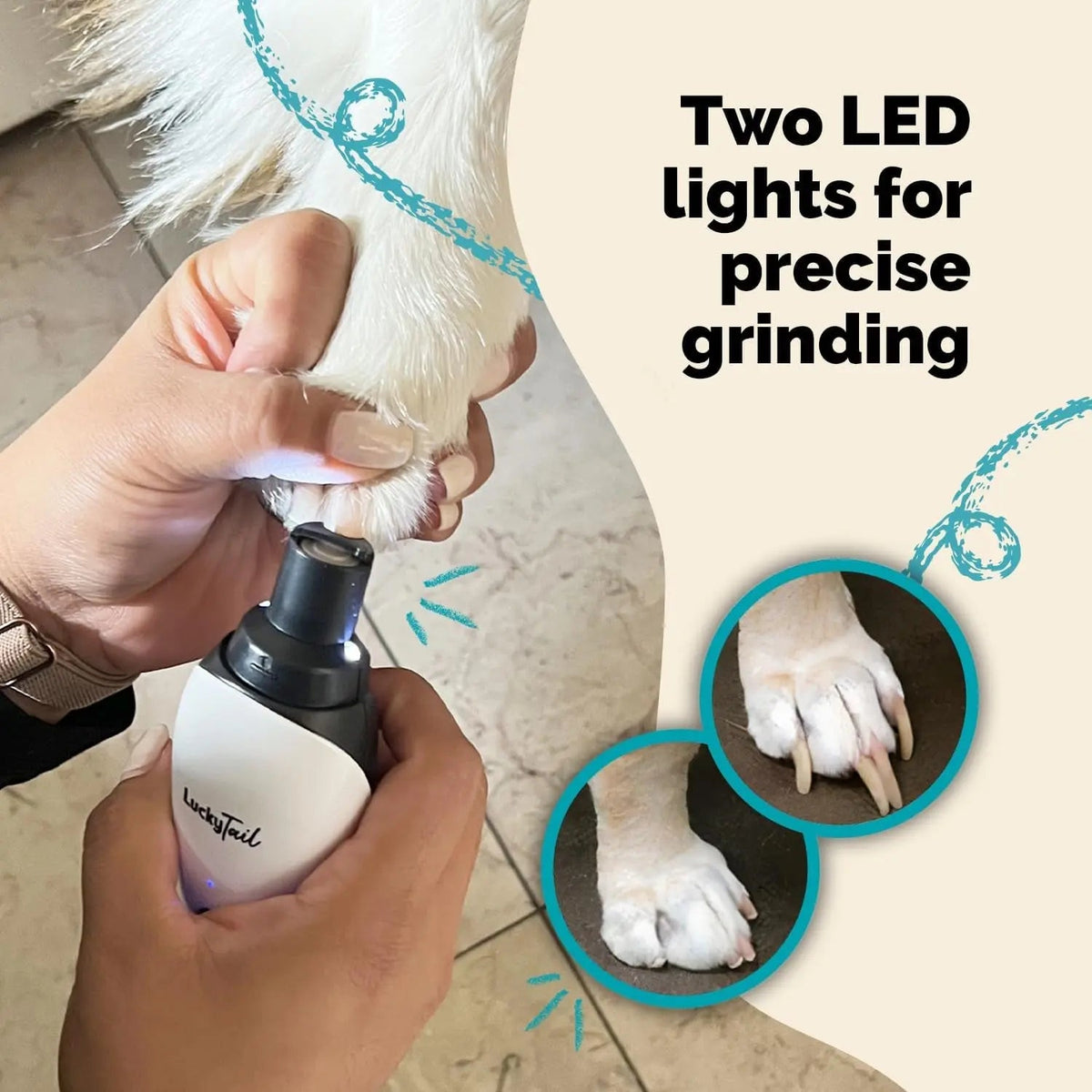 Luckytail Pet Nail Grinder Quiet USB Rechargeable 2 LED 2 Speeds