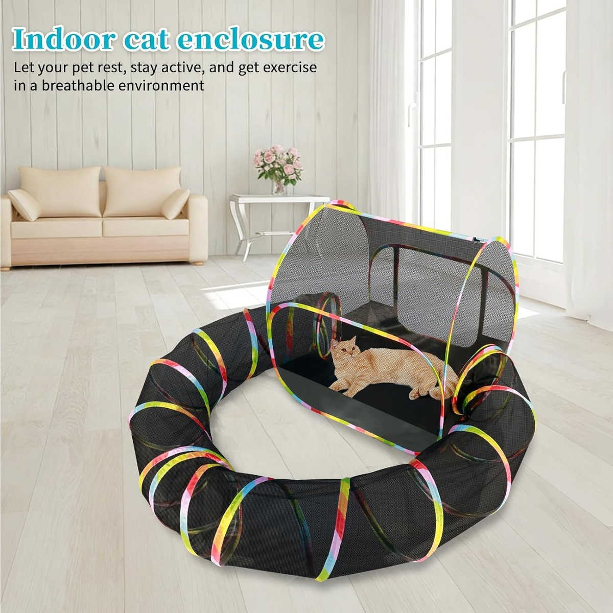 Outdoor Cat Enclosure with 134" Tunnel, XL Pop-Up Cat Tent & Playpen