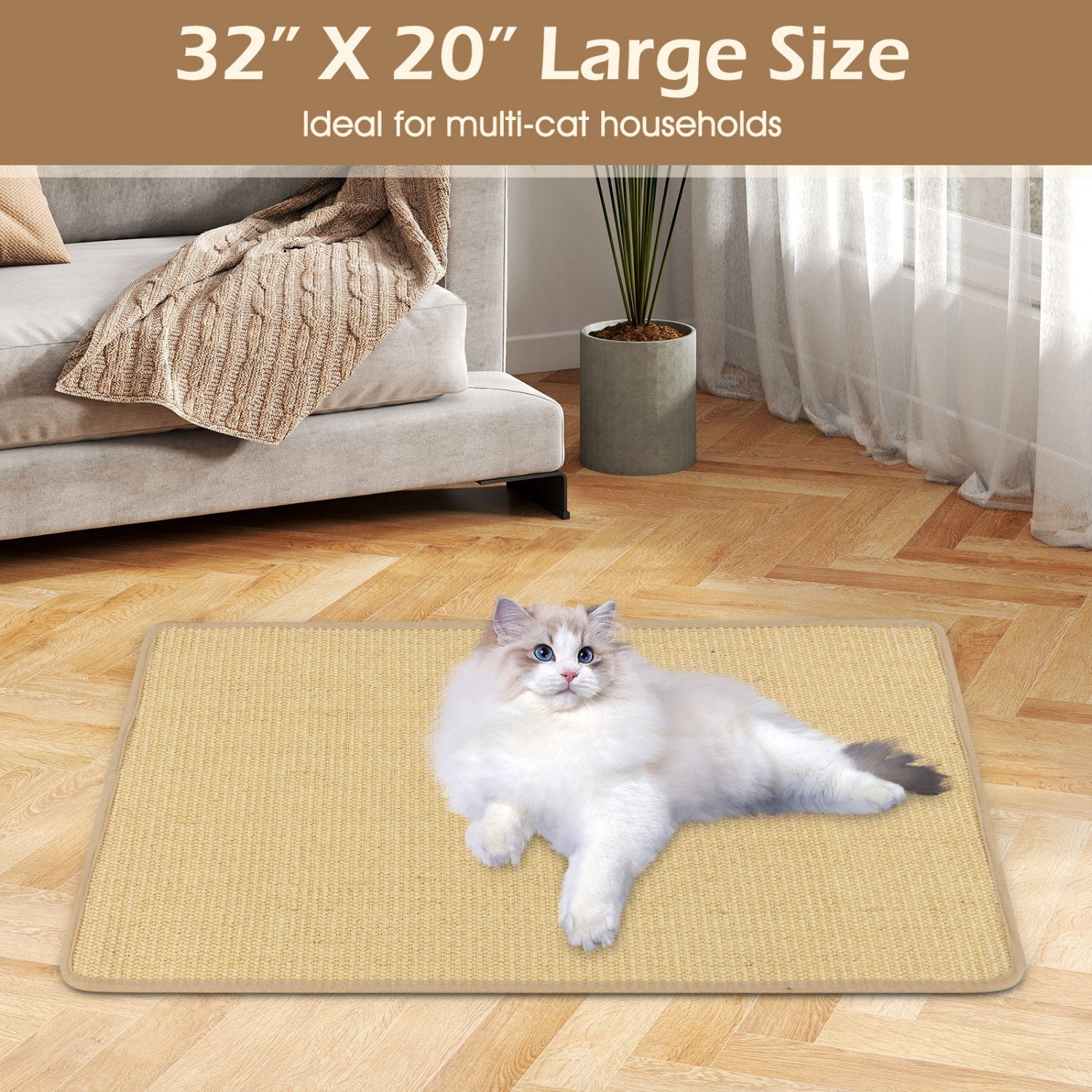2 Piece Cat Scratcher Mat Set 32 x 20 Inch Natural Sisal Pads