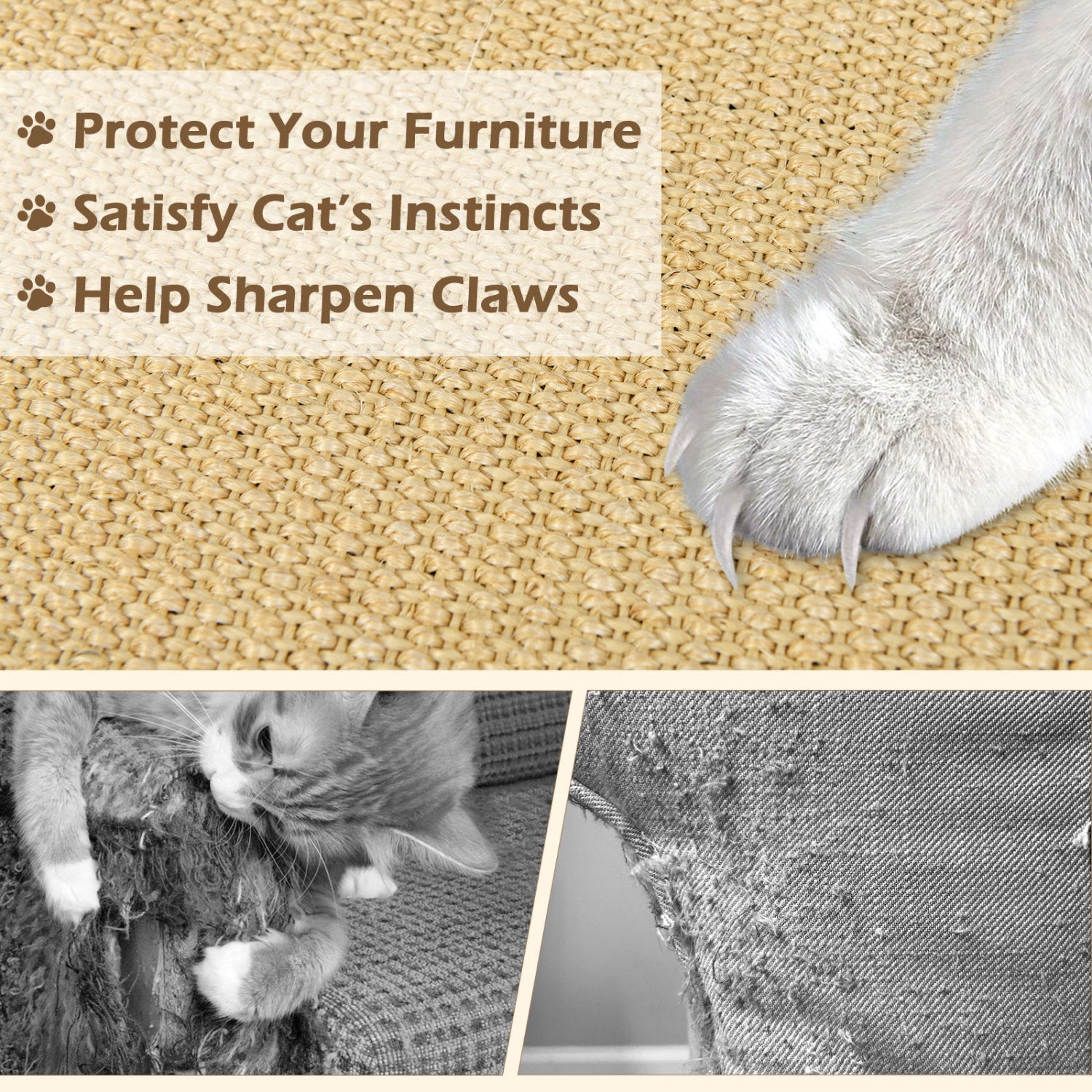 2 Piece Cat Scratcher Mat Set 32 x 20 Inch Natural Sisal Pads