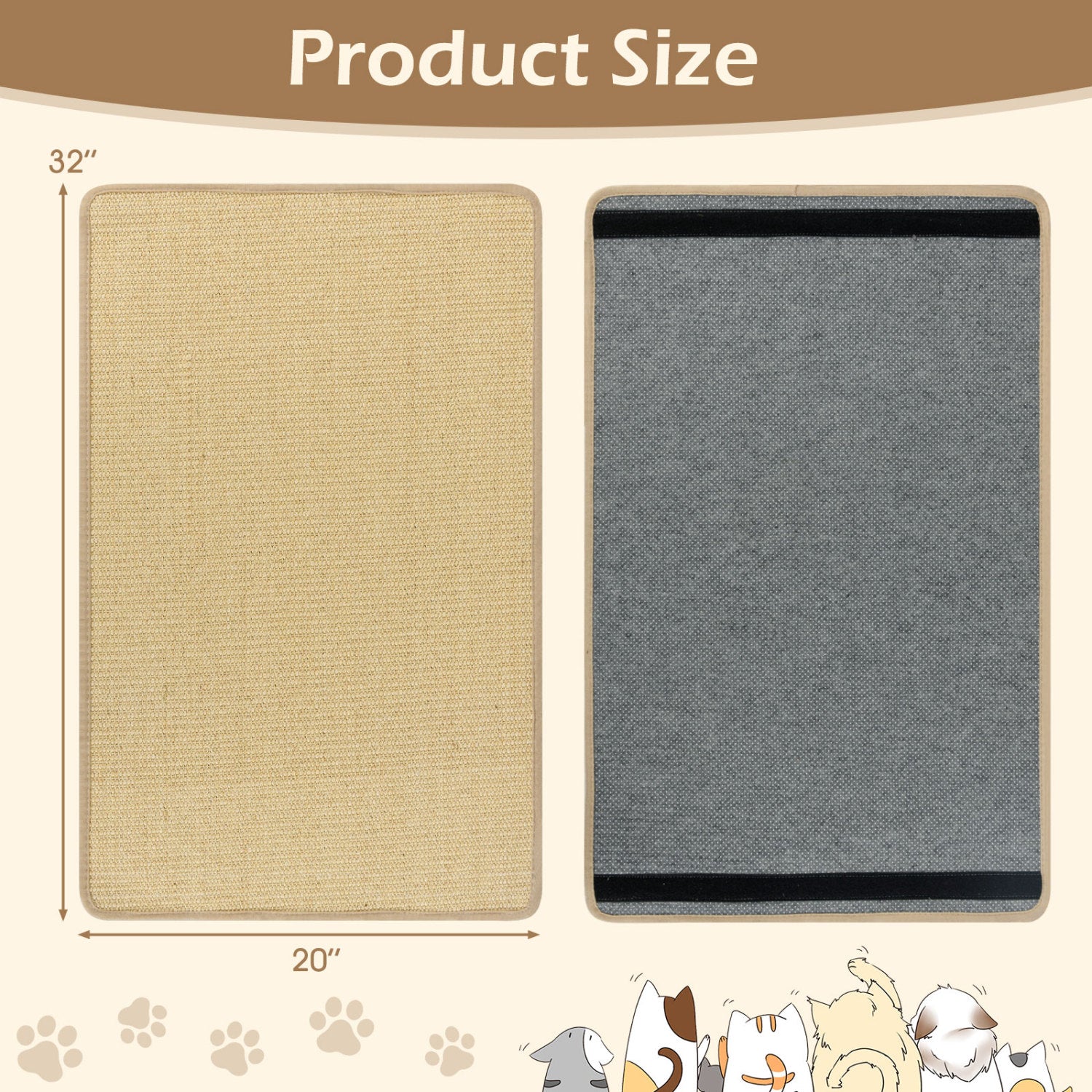 2 Piece Cat Scratcher Mat Set 32 x 20 Inch Natural Sisal Pads