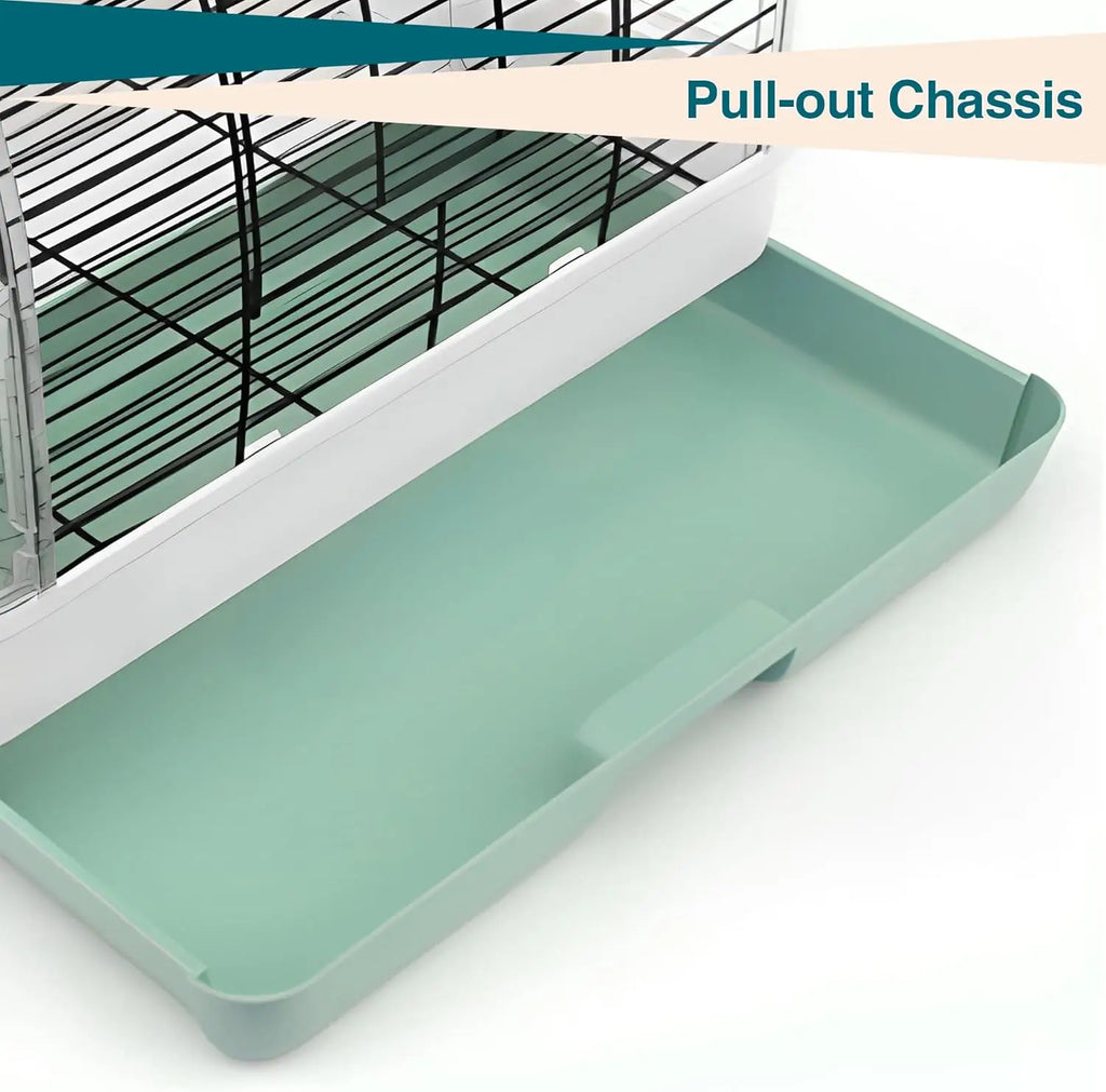 Portable Bird Carrier, Travel Cage with 2 Perches, 2 Food Bowls and Metal Tray