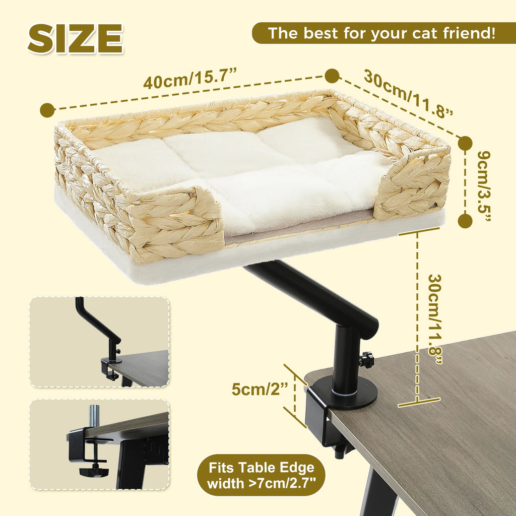 Cat Desk Bed, 360° Rotatable Stand for Indoor Cats, Adjustable
