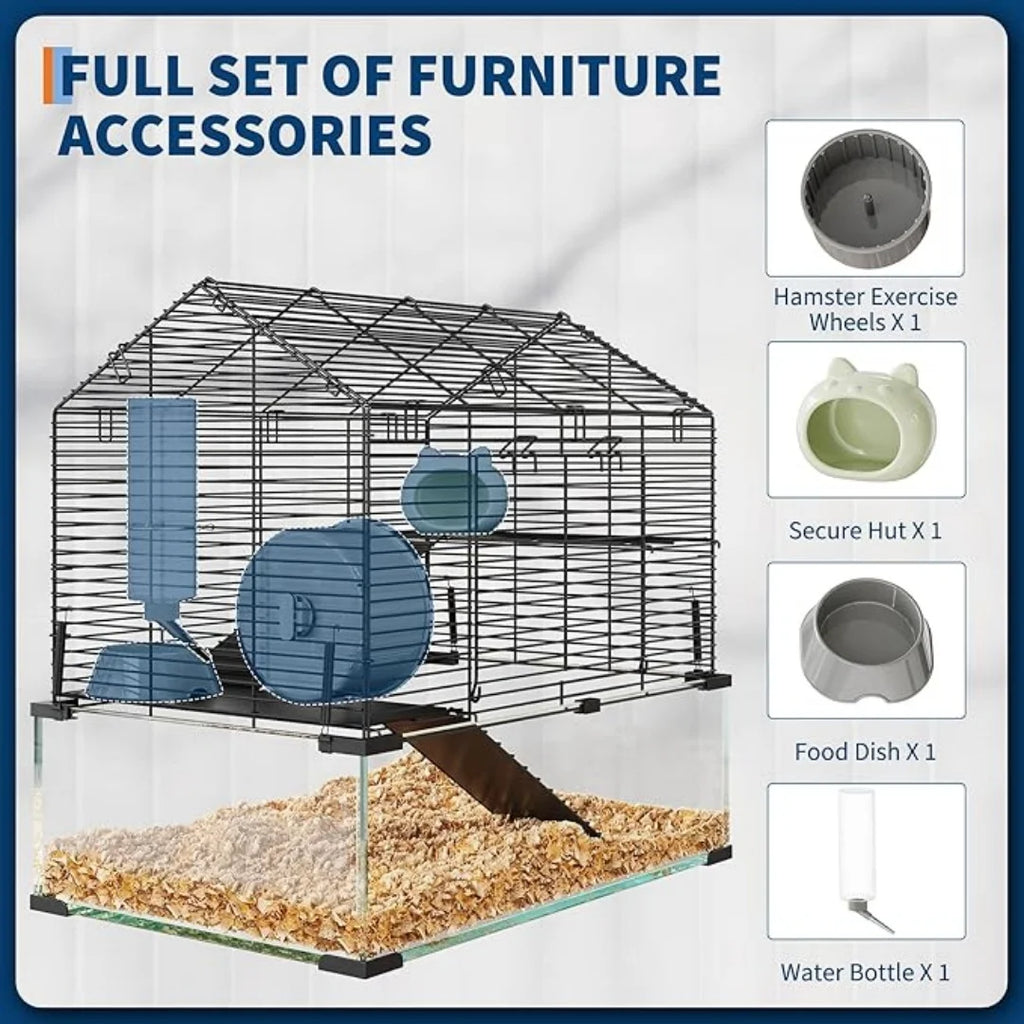 Large Metal Hamster Enclosure, + Glass Small Animal Cages for Littles