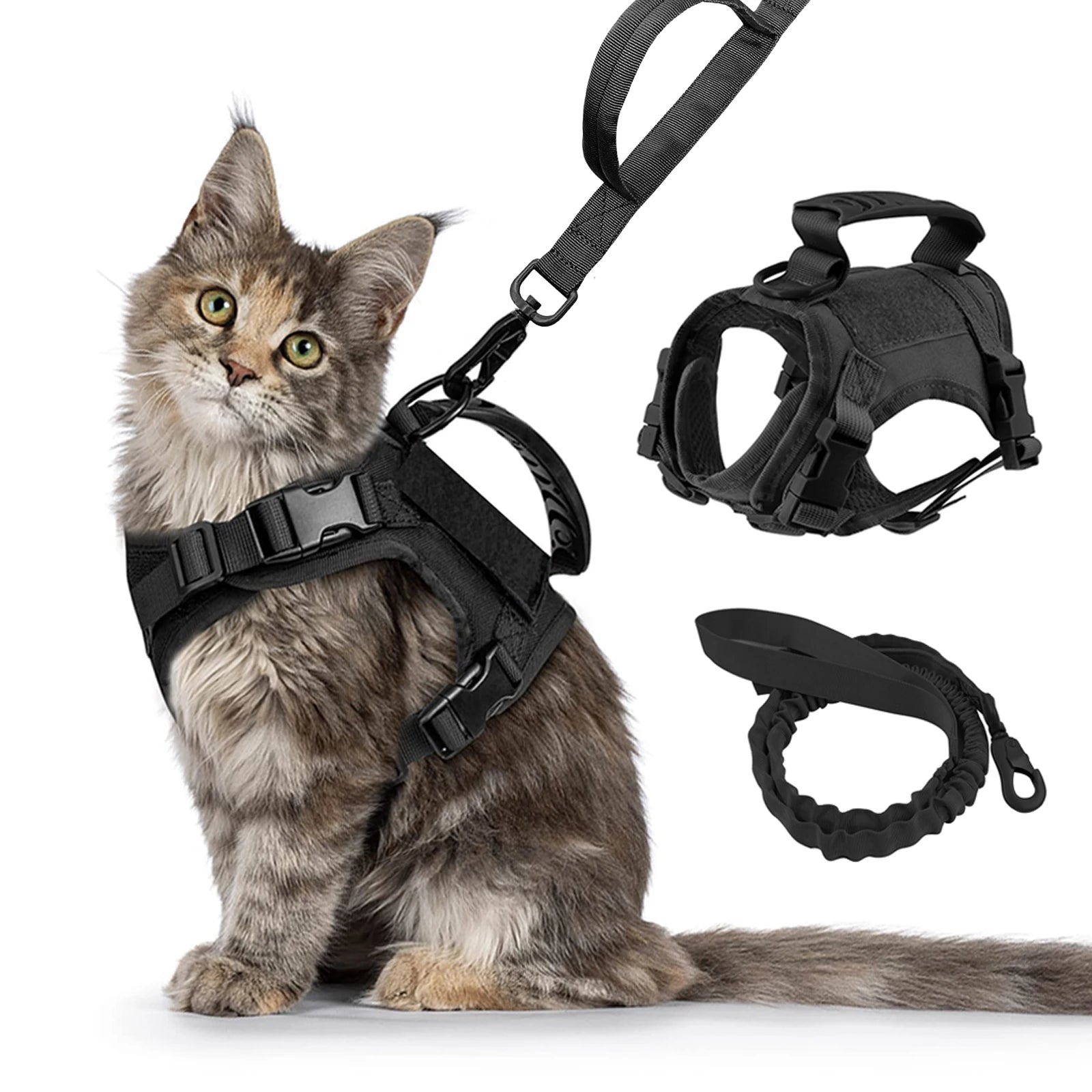 Tactical Cat Harness with Leash, Walking Escape Proof Adjustable Pet Vest with Control Handle For Cats / Dogs