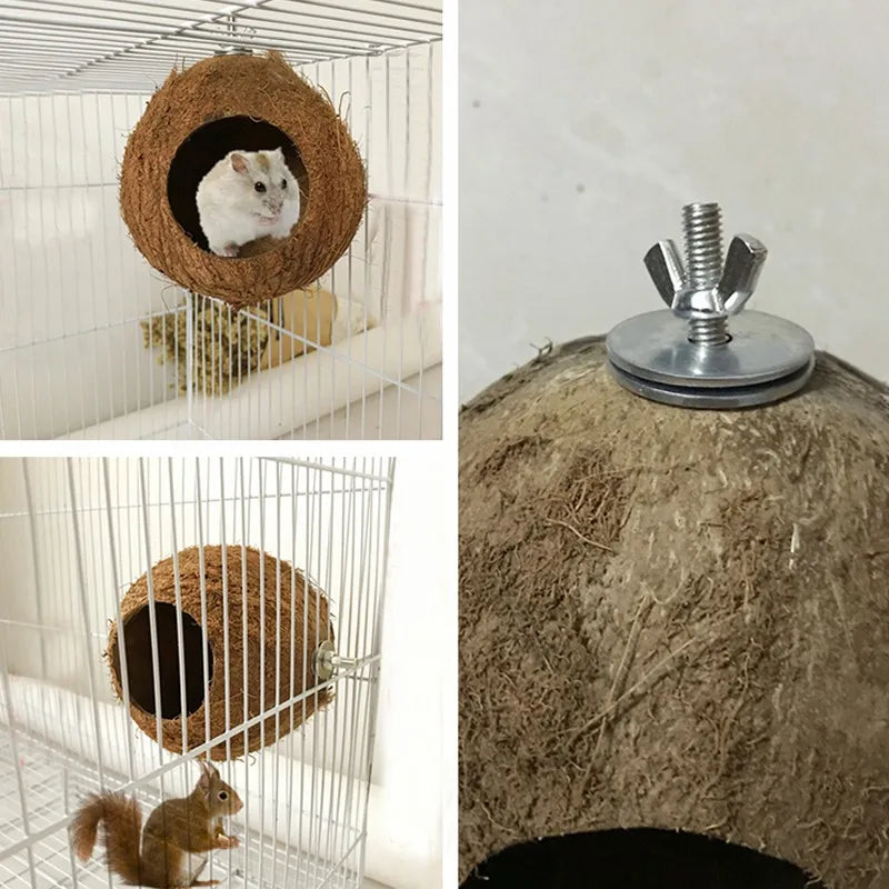 Natural Coconut Hideaway/Nest/Cage/Hanging Toy for Birds, Reptile or Hamsters