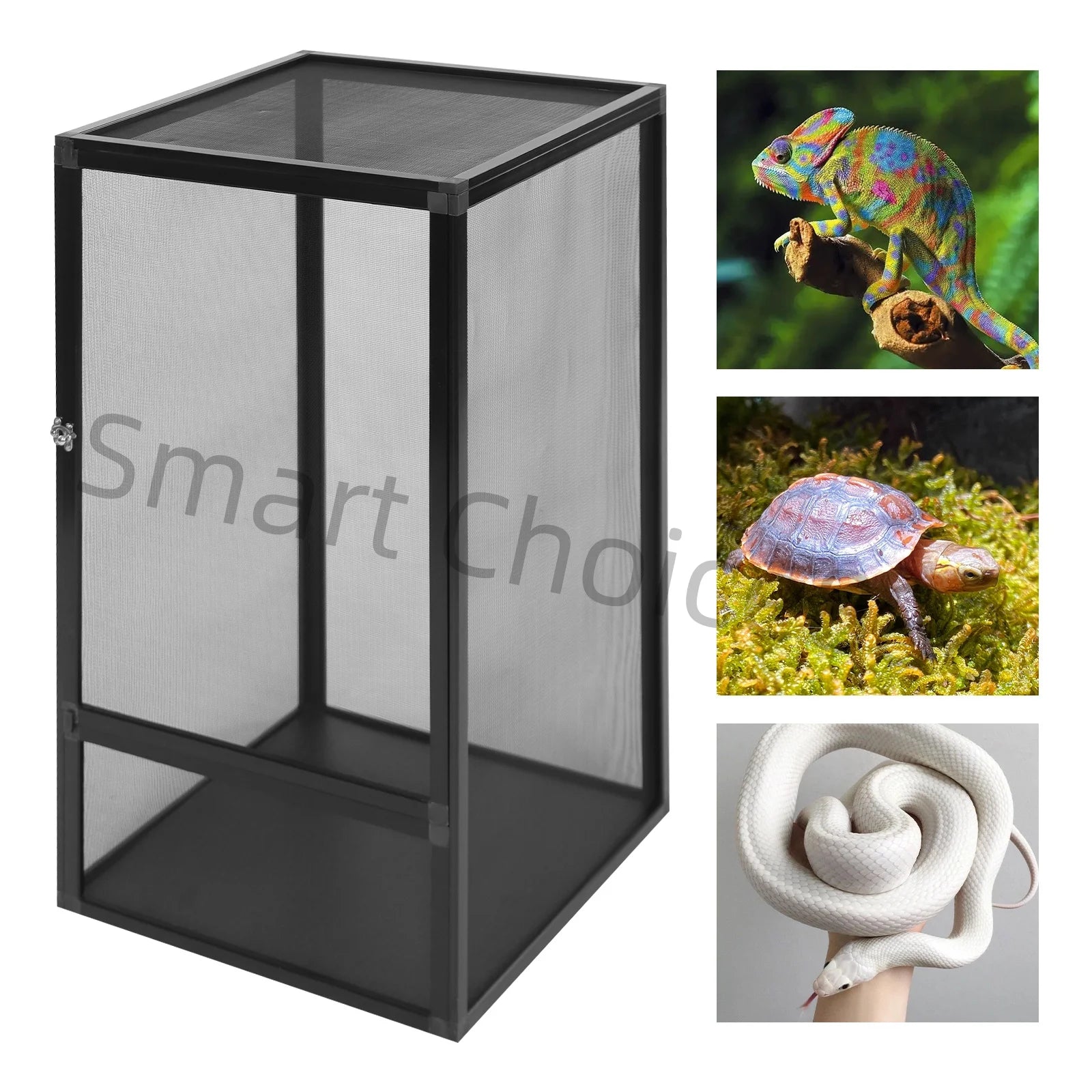 Glass Terrarium Reptile Screen Cage Enclosure, Pet Climbing Container for Snakes, Feeding Box for Crawling Pets