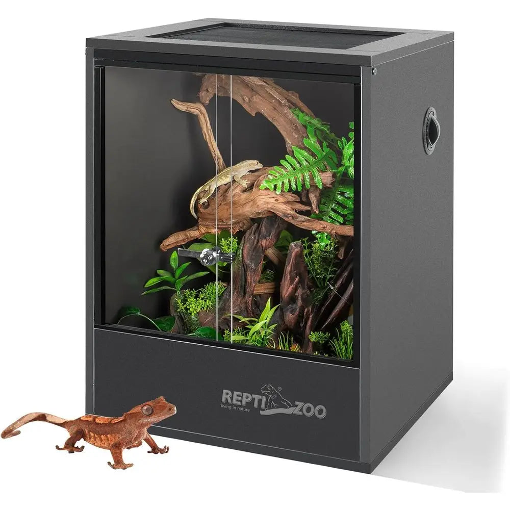 18x18x24 PVC Reptile Enclosure for Frogs, Lizards, Geckos, and Snakes, Sliding Door and Ventilated Top