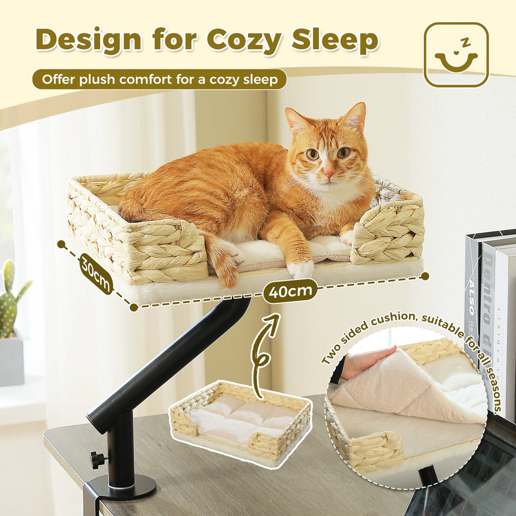 Cat Desk Bed, 360° Rotatable Stand for Indoor Cats, Adjustable