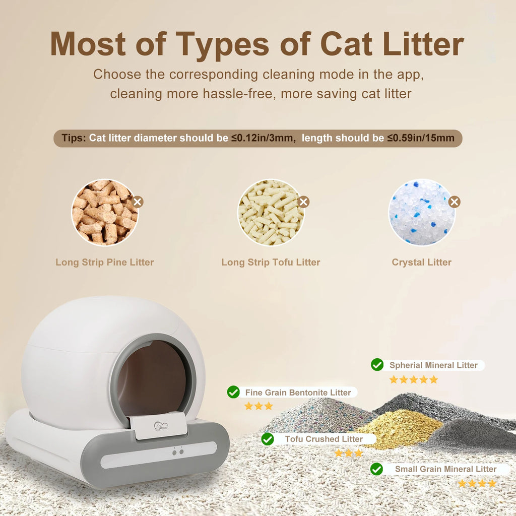 DOEL 65L Self-Cleaning Cat Litter Box ,Fit for Tofu & Mixed Litter, App Control ONLY/ Supports 2.4G WiFi w/Litter Mat & Trash Bags