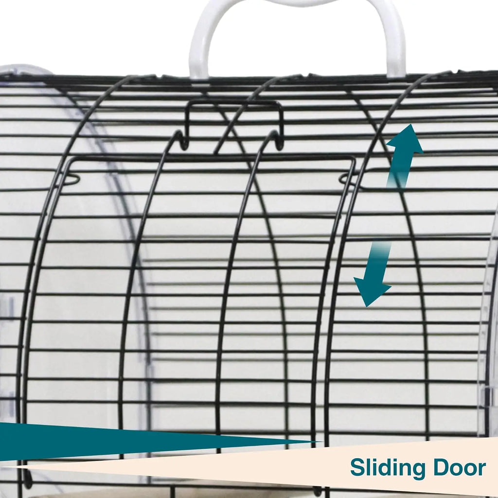 Portable Bird Carrier, Travel Cage with 2 Perches, 2 Food Bowls and Metal Tray