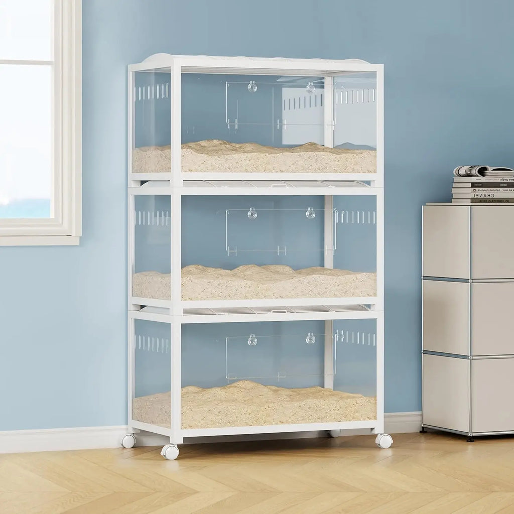 Hamster Cage with Wheels, Metal & Acrylic for Small Pets, Chew-Proof, Dual Doors, Easy Clean
