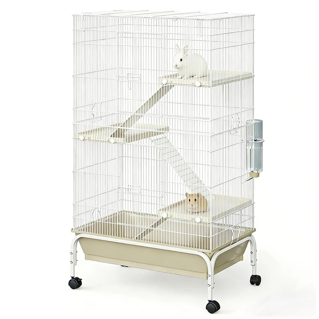 47/55 Inch Small Animal Cage with Wheels, Ramps, Platforms, Water Bottle & Food Dish