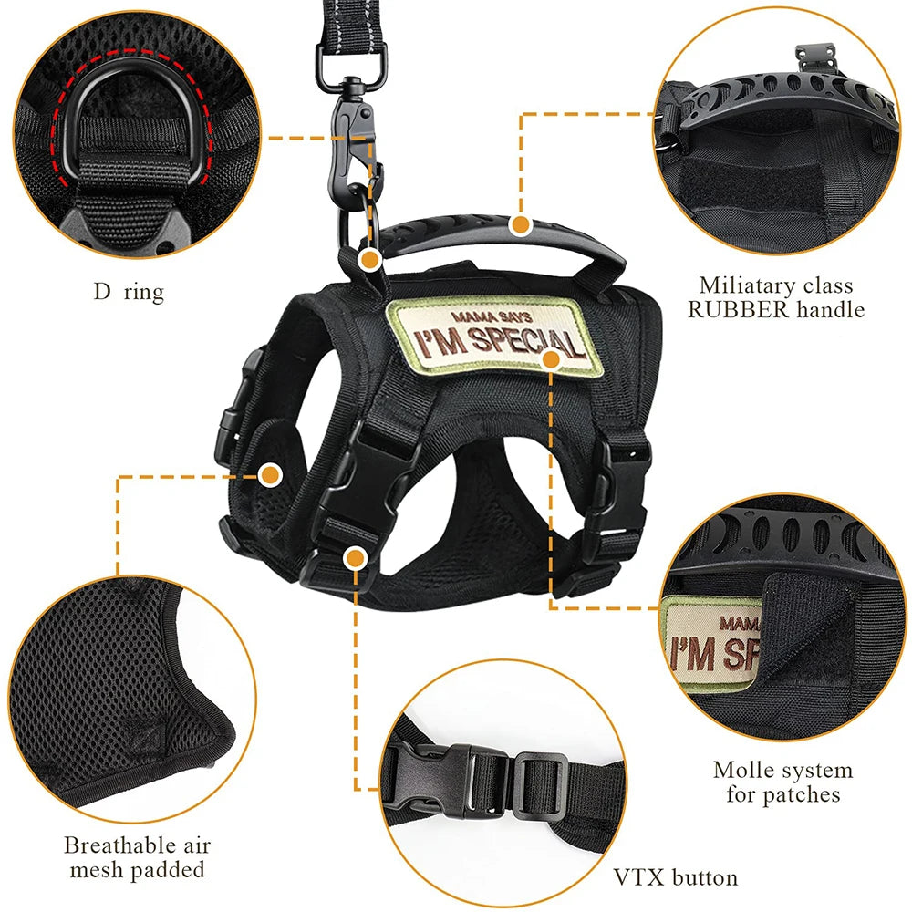 Tactical Cat Harness with Leash, Walking Escape Proof Adjustable Pet Vest with Control Handle For Cats / Dogs
