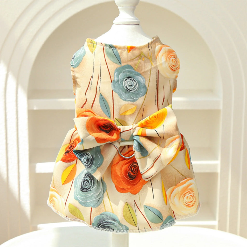 Cute Dog Floral Dress, Adorable Puppy Skirt for Small to Medium Sized Female Dogs/Cats
