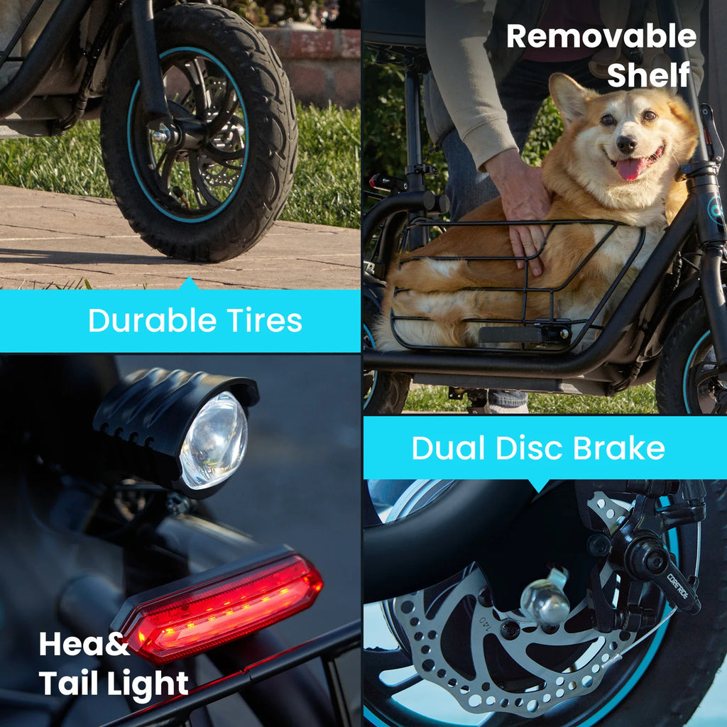 Electric Scooter with Basket for Pet, Foldable w/3 Riding Modes - 20 Miles 18.6 MPH