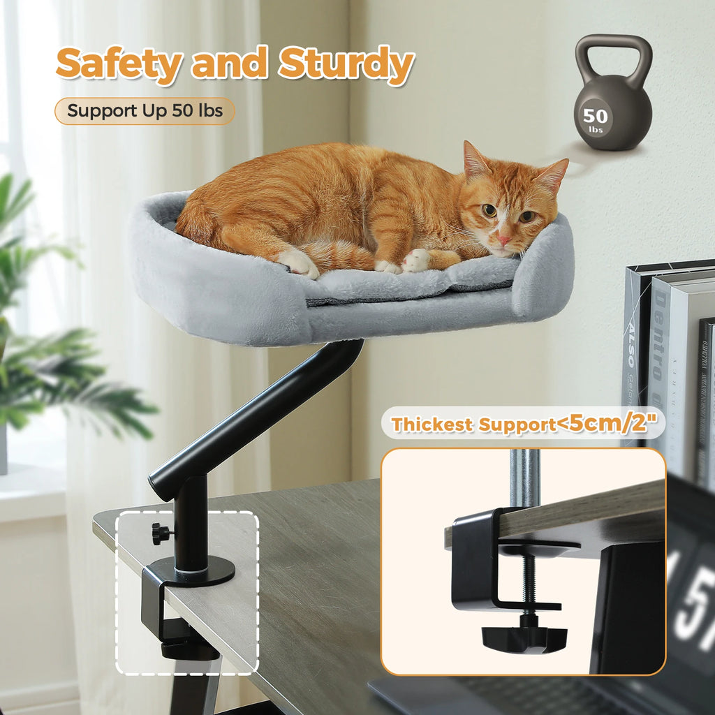 Cat Desk Bed, 360° Rotatable Stand for Indoor Cats, Adjustable
