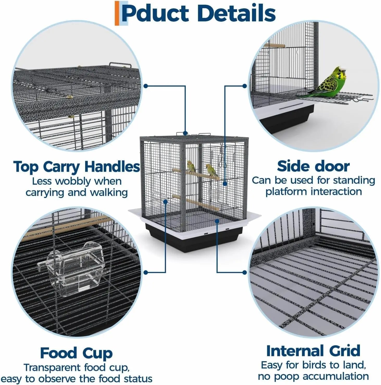Small Portable Bird Cage Carrier with Removable Tray
