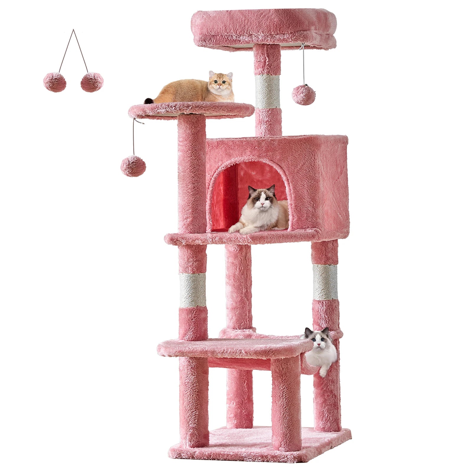 44 In. Tall Multi-Cat Climbing Tower Furniture, Scratching Posts, Stable