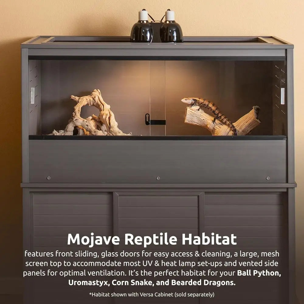 Large 48 Ecoflex Reptile Habitat - Mojave Lounge in Maple, Black & Grey with Easy Assembly, Sliding Glass Doors, and Mesh Cover