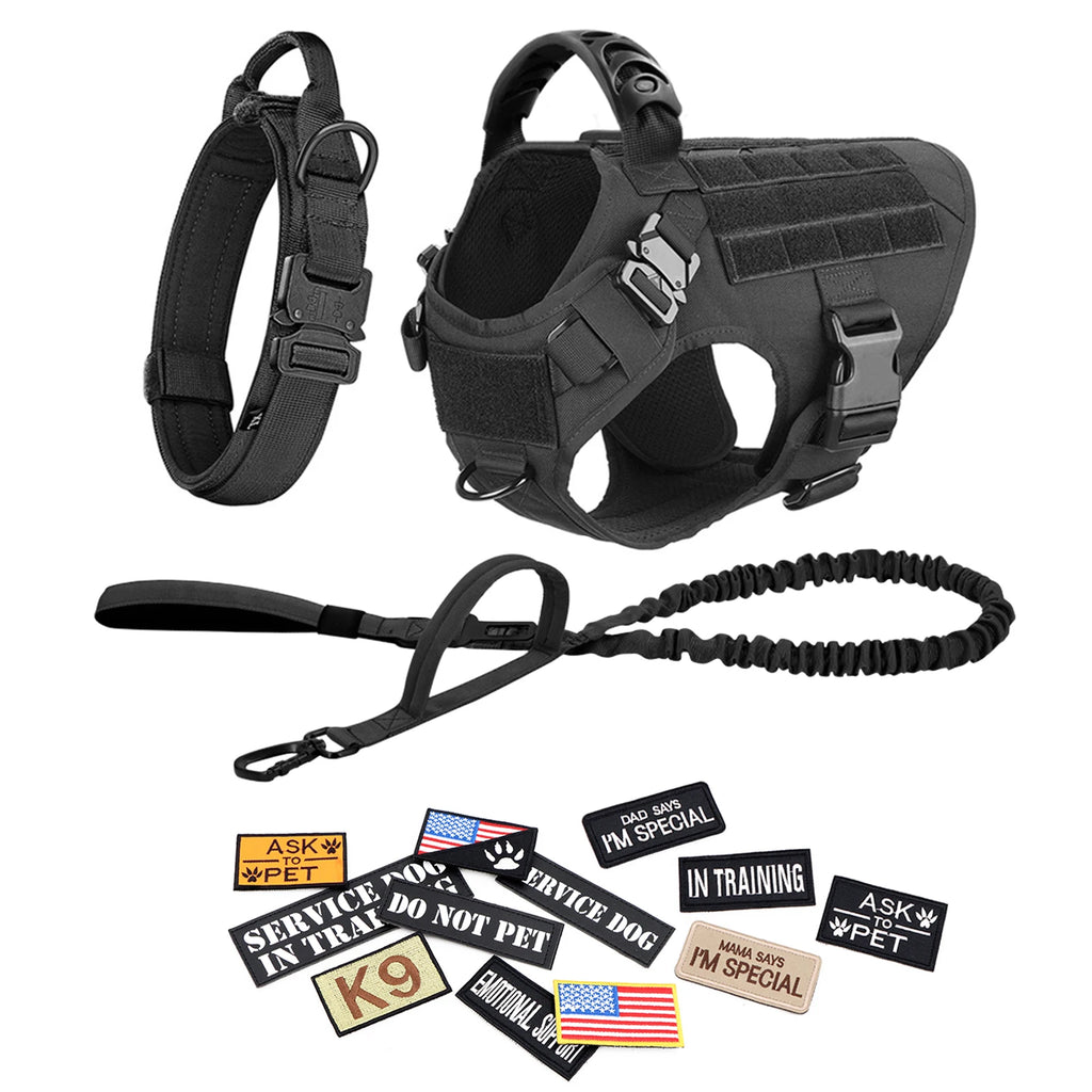 Military Dog Harness Leash/Collar Patches Set for Medium Large Dogs