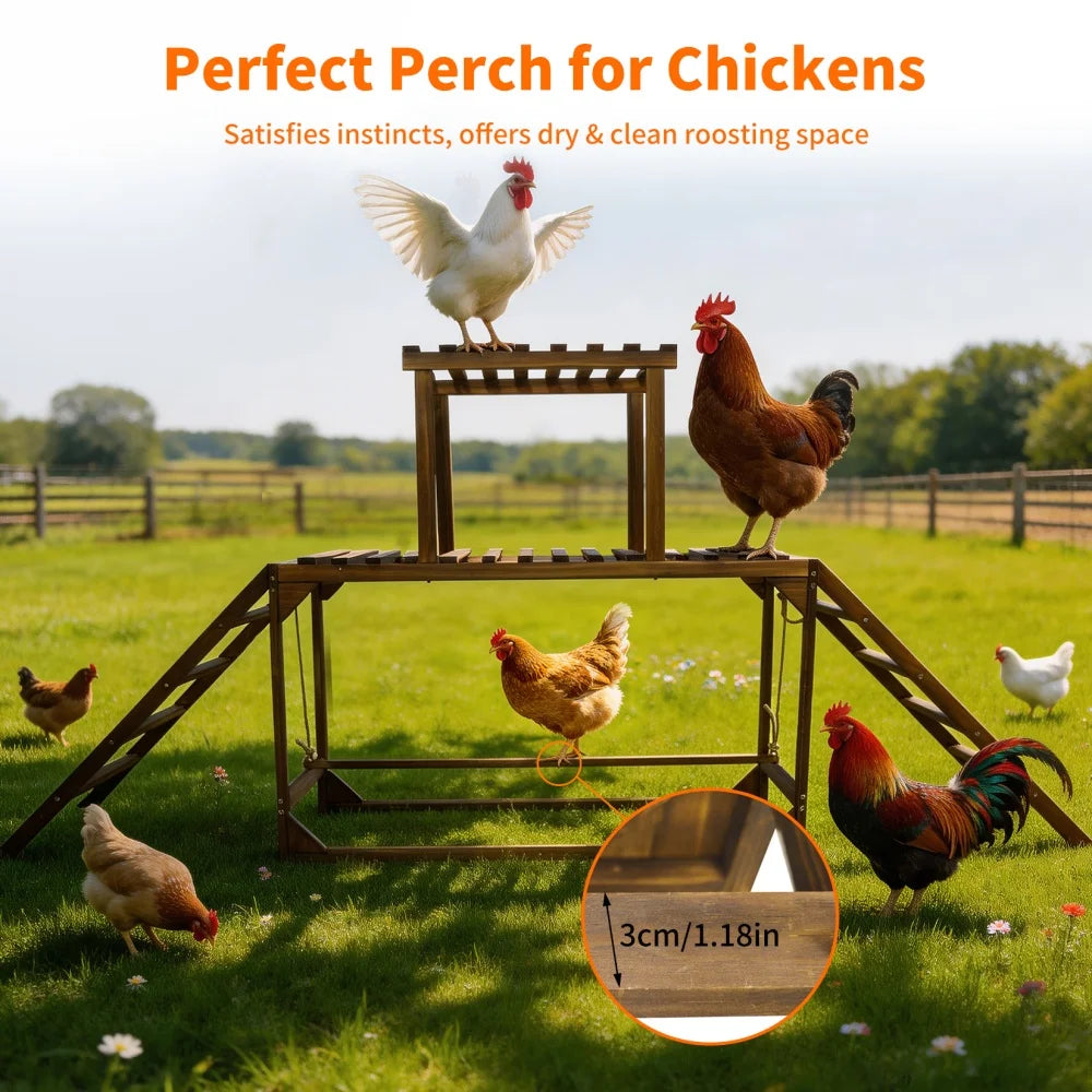 Solid Wood Chicken Perch and Climbing Ladder Activity with Roosting Bar