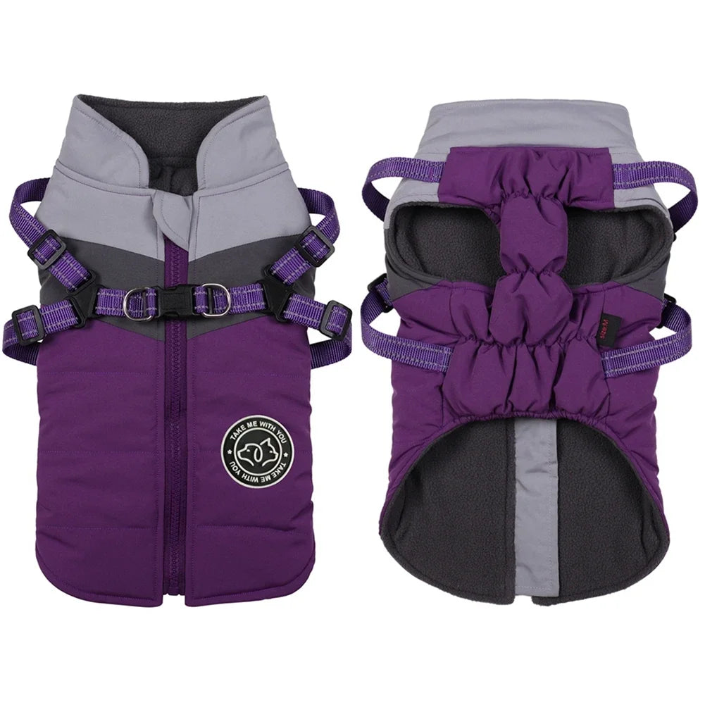 Winter Dog Harness Vest Clothes, Waterproof Warm Pet Jacket For Small Dogs