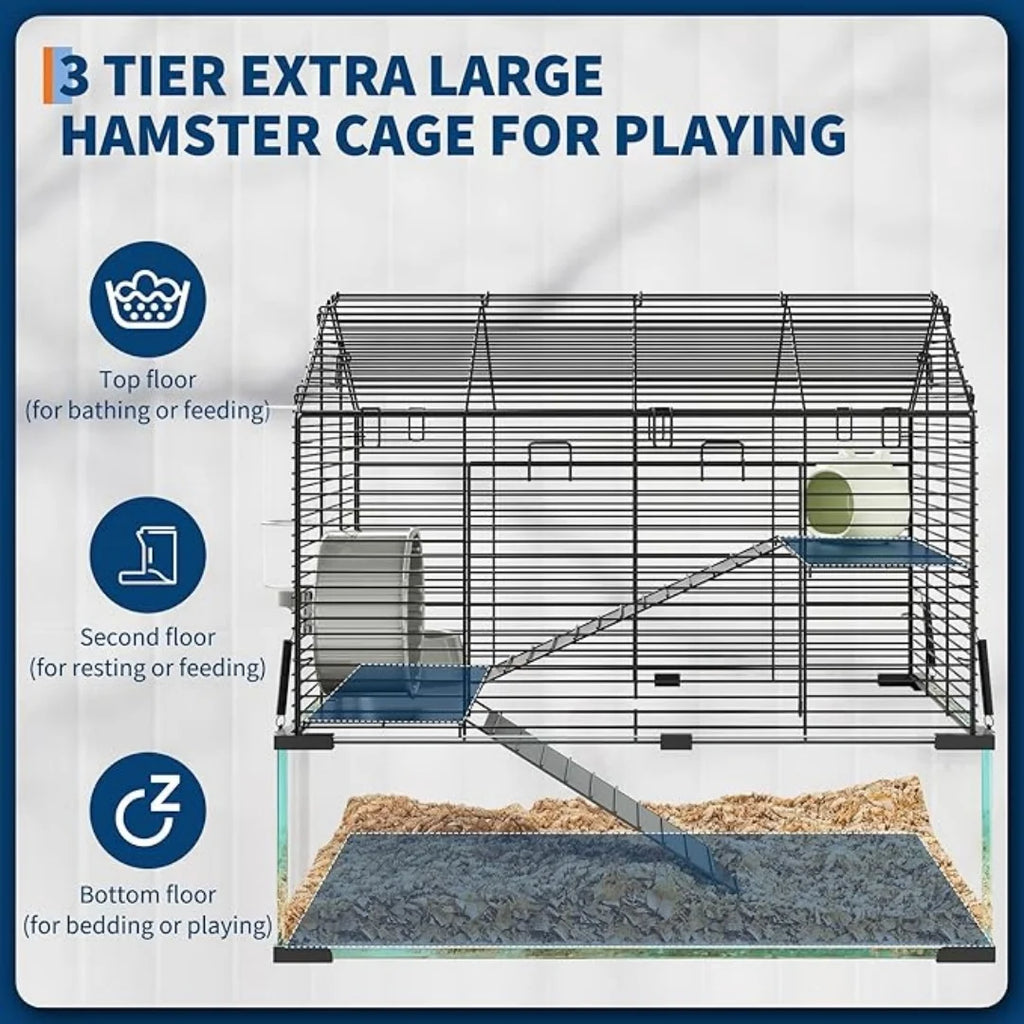 Large Metal Hamster Enclosure, + Glass Small Animal Cages for Littles