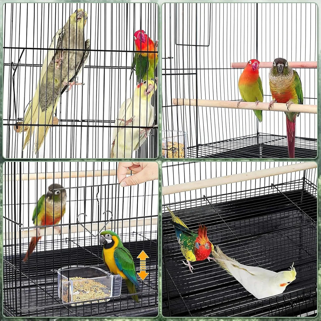 Portable Bird Carrier, Travel Cage with 2 Perches, 2 Food Bowls and Metal Tray